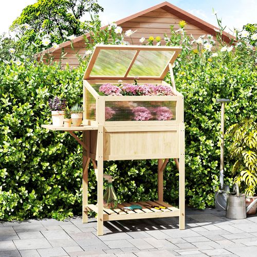 Carré Potager Sur Pieds Avec Serre En Bois Naturel