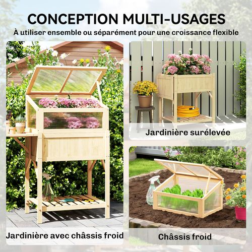 Carré Potager Sur Pieds Avec Serre En Bois Naturel