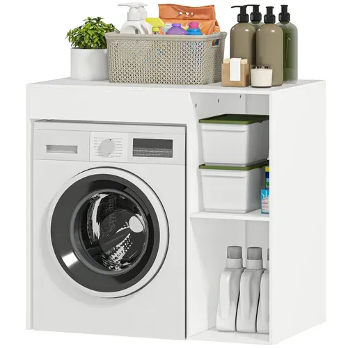 Meuble Machine à Laver Sèche-linge 2 Niches Blanc