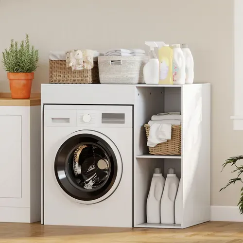 Meuble Machine à Laver Sèche-linge 2 Niches Blanc