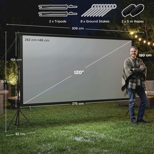 écran De Projection 120" 16:9 HD 4k/8k Blanc Noir