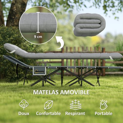 Lit De Camping Pliable Matelas Pochette Latérale Sac Inclus