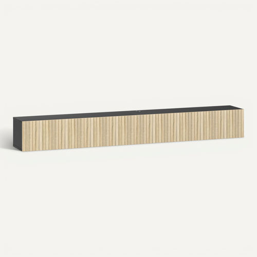 Meuble TV Suspendu Design Façade Effet Bois Cannelé 2 Portes