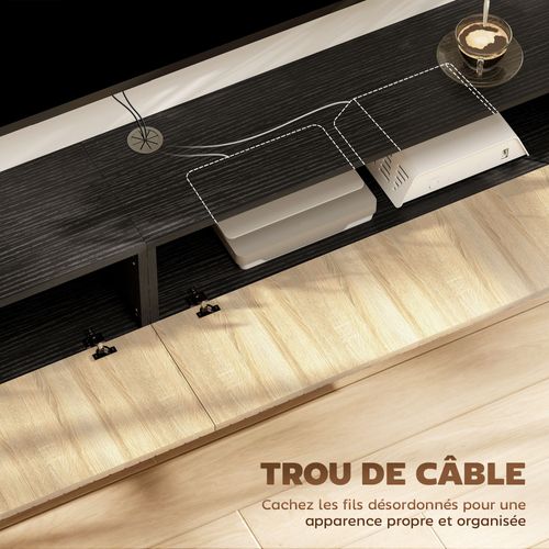 Meuble TV Suspendu Design Façade Effet Bois Cannelé 2 Portes