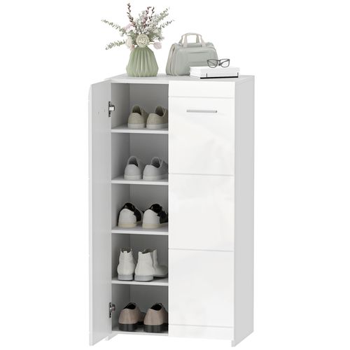 Meuble à Chaussures Design Blanc Laqué 2 Portes 4 étagères