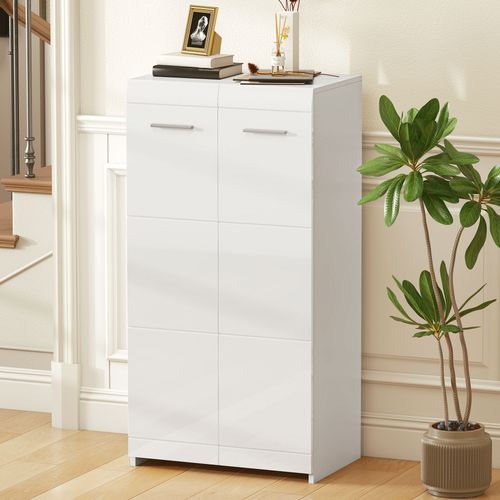 Meuble à Chaussures Design Blanc Laqué 2 Portes 4 étagères