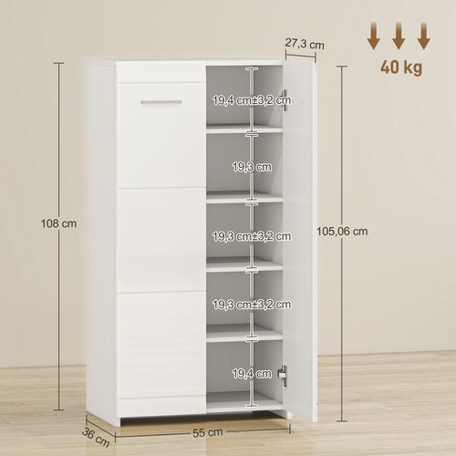 Meuble à Chaussures Design Blanc Laqué 2 Portes 4 étagères