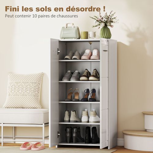Meuble à Chaussures Design Blanc Laqué 2 Portes 4 étagères