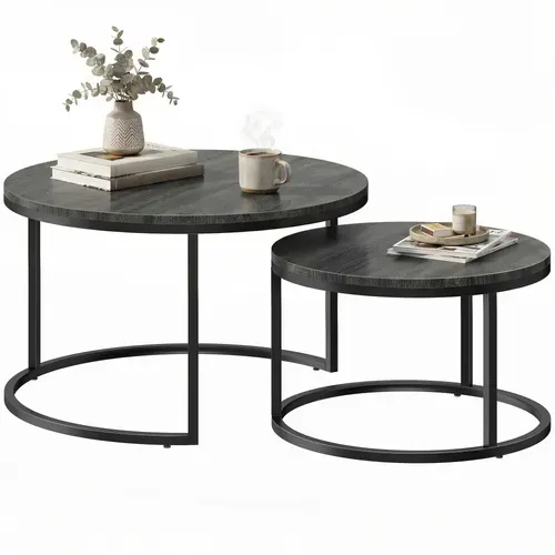 Tables Gigognes Rondes Lot De 2 Métal Bois Noir