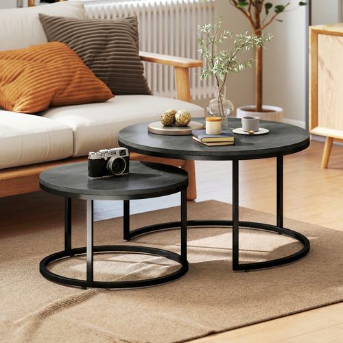Tables Gigognes Rondes Lot De 2 Métal Bois Noir