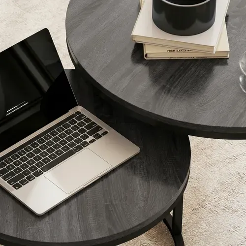 Tables Gigognes Rondes Lot De 2 Métal Bois Noir