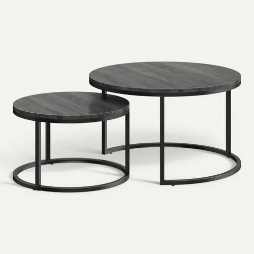 Tables Gigognes Rondes Lot De 2 Métal Bois Noir