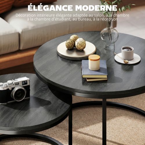 Tables Gigognes Rondes Lot De 2 Métal Bois Noir