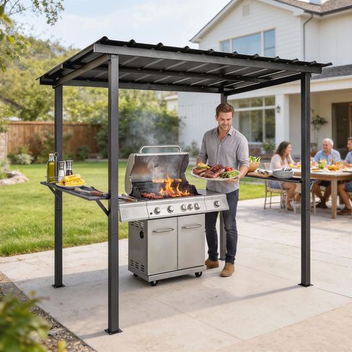 Abri Pour Barbecue - Tonnelle De Jardin  Toit Rigide - Métal Galvanisé - 271x182x229cm - Noir