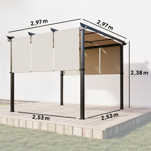 Pergola 3 Toiles Coulissantes - Dim. 2,97l X 2,97l X 2,38h M Beige