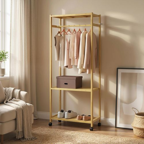 Portant à Vêtements Mobile Bois Bambou 2 étagères