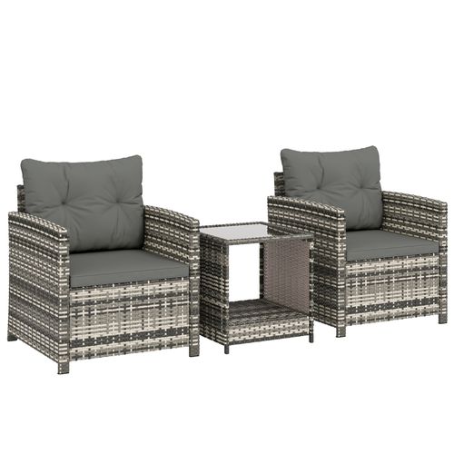 Salon De Jardin Extérieur 3 Pièces 2 Places Résine Tressée Gris Clair