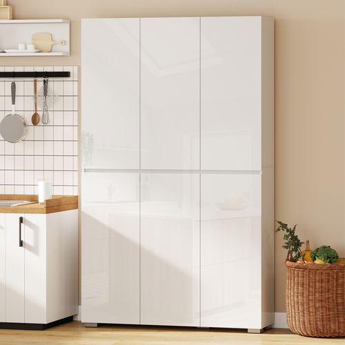 Buffet Haut Blanc Laqué 6 Portes 8 étagères