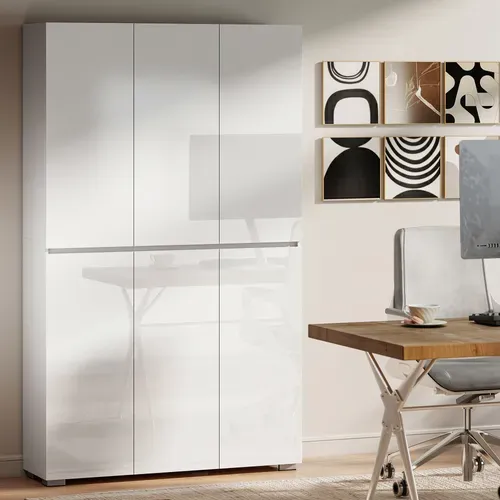 Buffet Haut Blanc Laqué 6 Portes 8 étagères