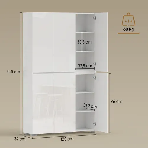 Buffet Haut Blanc Laqué 6 Portes 8 étagères
