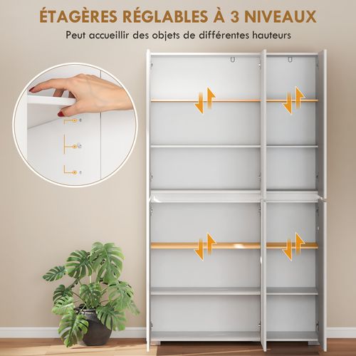 Buffet Haut Blanc Laqué 6 Portes 8 étagères