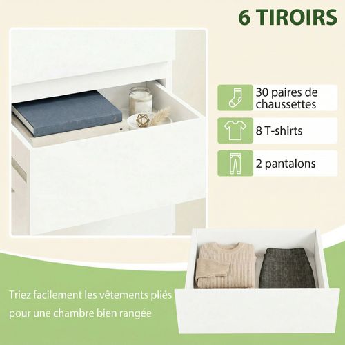 Commode Colonne 6 Tiroirs Façade Blanc Laqué