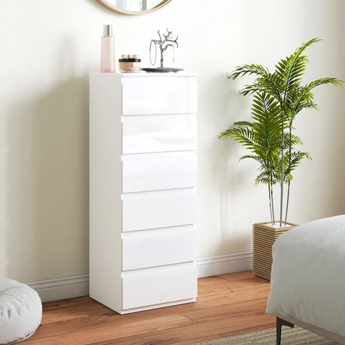 Commode Colonne 6 Tiroirs Façade Blanc Laqué