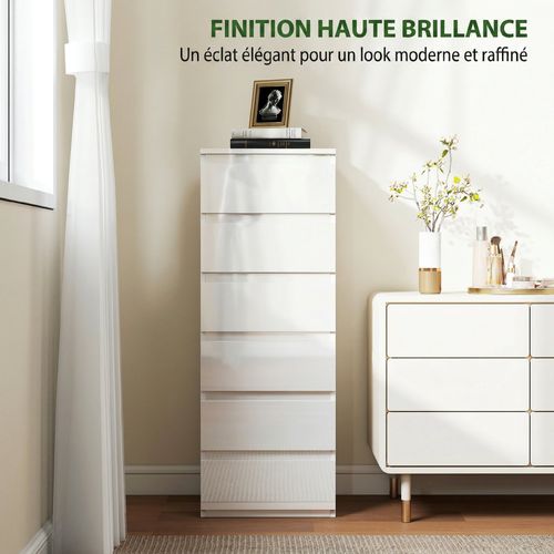 Commode Colonne 6 Tiroirs Façade Blanc Laqué