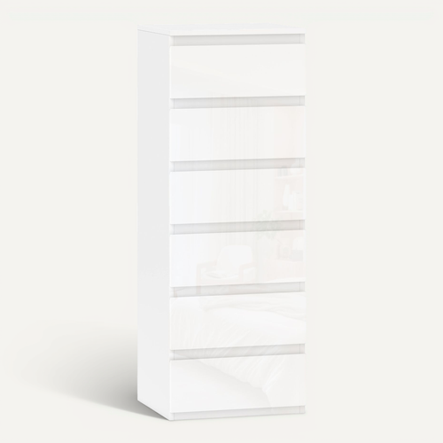 Commode Colonne 6 Tiroirs Façade Blanc Laqué