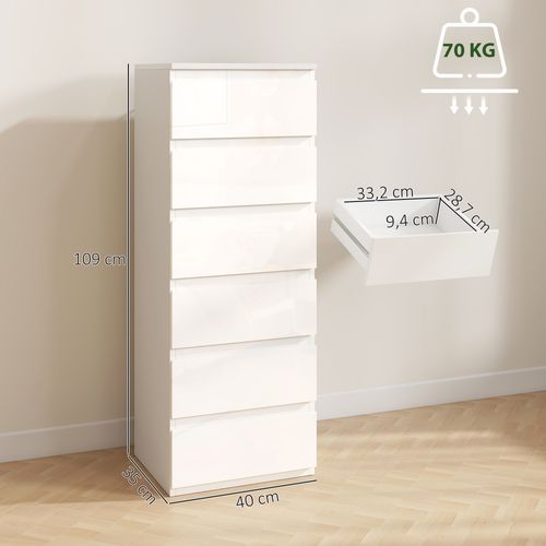 Commode Colonne 6 Tiroirs Façade Blanc Laqué