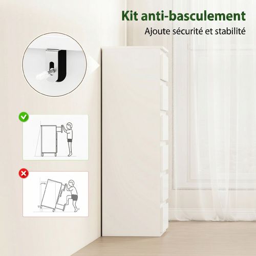 Commode Colonne 6 Tiroirs Façade Blanc Laqué