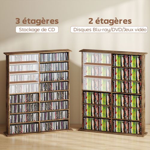 étagère Range Cd - Meuble Cd Dvd - 16 Compartiments 12 étagères