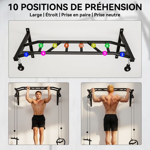 Barre De Traction Murale Multi-prise Avec Accessoires Acier Noir