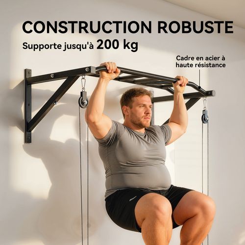 Barre De Traction Murale Multi-prise Avec Accessoires Acier Noir