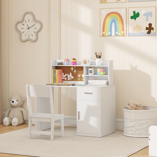 Ensemble Bureau Enfant Multi-rangement Avec Chaise Blanc