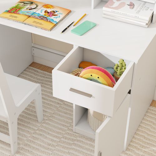 Ensemble Bureau Enfant Multi-rangement Avec Chaise Blanc