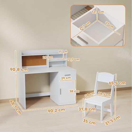 Ensemble Bureau Enfant Multi-rangement Avec Chaise Blanc