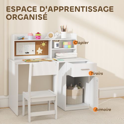 Ensemble Bureau Enfant Multi-rangement Avec Chaise Blanc