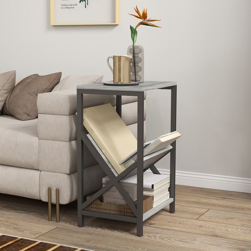 Bout De Canapé Design Effet Bois Gris Acier Porte-revues En V étagère