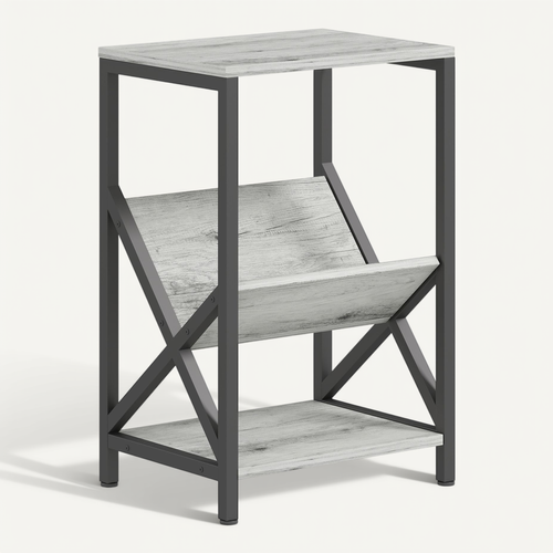 Bout De Canapé Design Effet Bois Gris Acier Porte-revues En V étagère