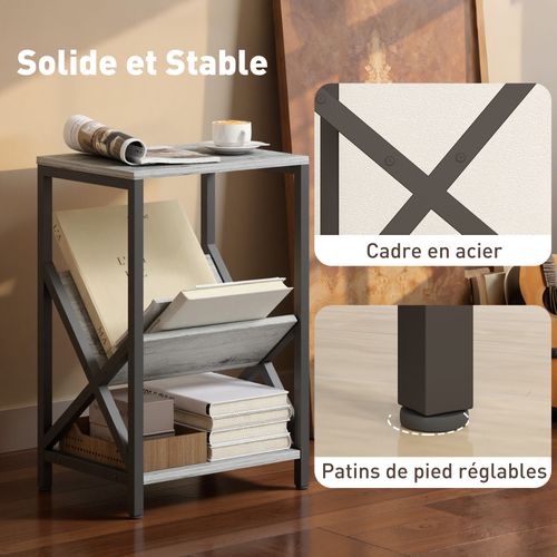 Bout De Canapé Design Effet Bois Gris Acier Porte-revues En V étagère