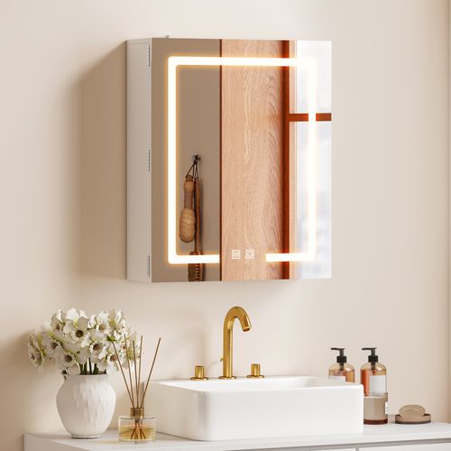 Armoire Murale LED Salle De Bain Réglable Tactile Anti-buée 2 étagères