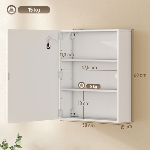 Armoire Murale LED Salle De Bain Réglable Tactile Anti-buée 2 étagères