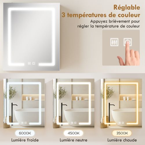 Armoire Murale LED Salle De Bain Réglable Tactile Anti-buée 2 étagères