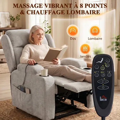 Fauteuil Releveur Massant Chauffant Inclinable Repose-pieds Ajustable