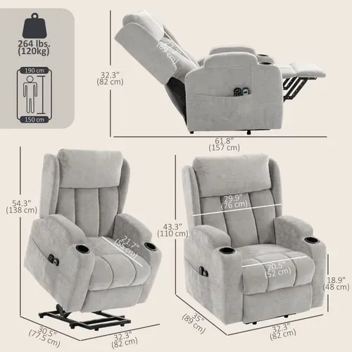 Fauteuil Releveur Massant Chauffant Inclinable Repose-pieds Ajustable