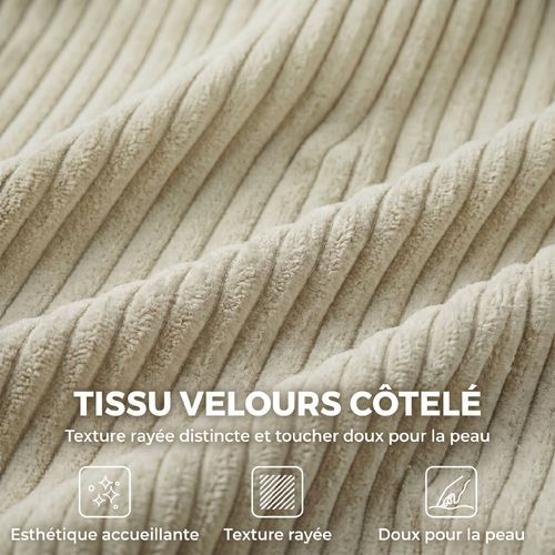 Canapé 2 Places 2 Coussins Velours Côtelé Crème