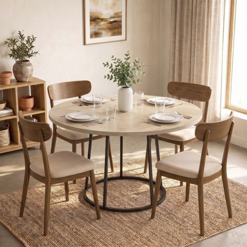 Table À Manger Design Rond Effet Bois Clair 4-6 Pers. Dia. 120 Cm