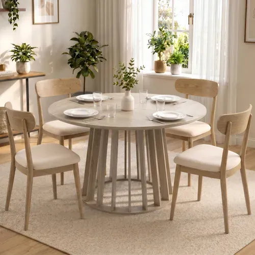 Table À Manger Design Rond Effet Bois Clair 4-6 Pers. Dia. 120 Cm