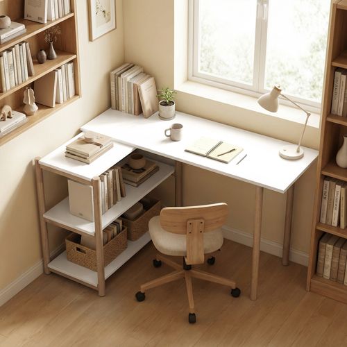 Bureau Design Naturel Bambou Blanc Modulable Angle Ou Droit